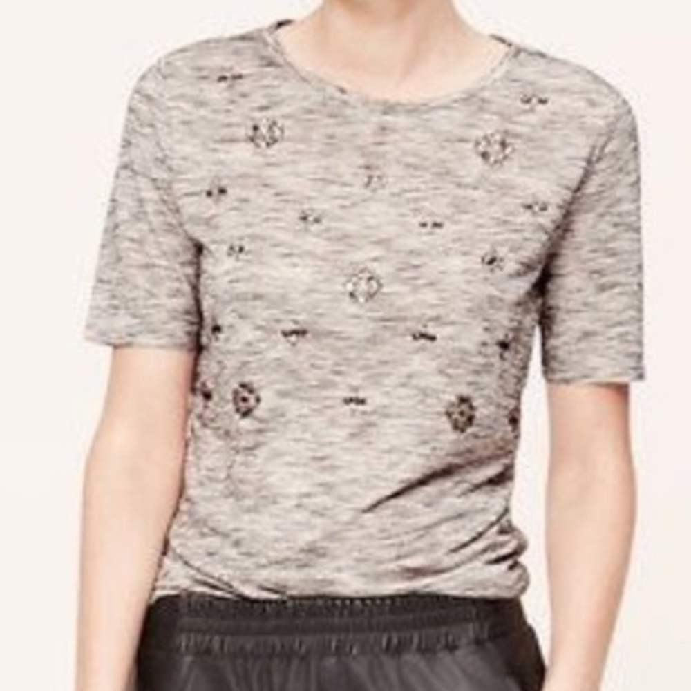 LOFT Gray Short‎ Sleeve Tee with Gem Stone Pattern